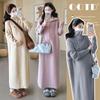 Korean Style Maternity Knit Dress - Spring 2026, Plus Size, Trendy Loose-Fit Mid-Length for Moms
