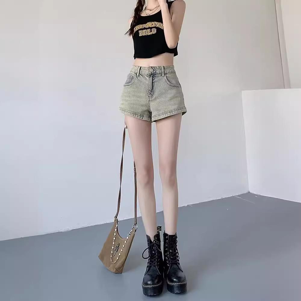 Retro American Denim Shorts for Women In Summer New High-waisted A-type Women Wide-leg Shorts