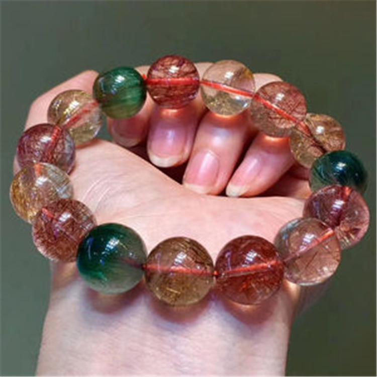 Color Rutilated Quartz Bracelet Natural Crystal Bracelet Scenic Spot Stall Live Supply Color Rutilated Quartz Bracelet