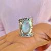 Bohemian Retro Antique Silver Moonstone Wide Ring