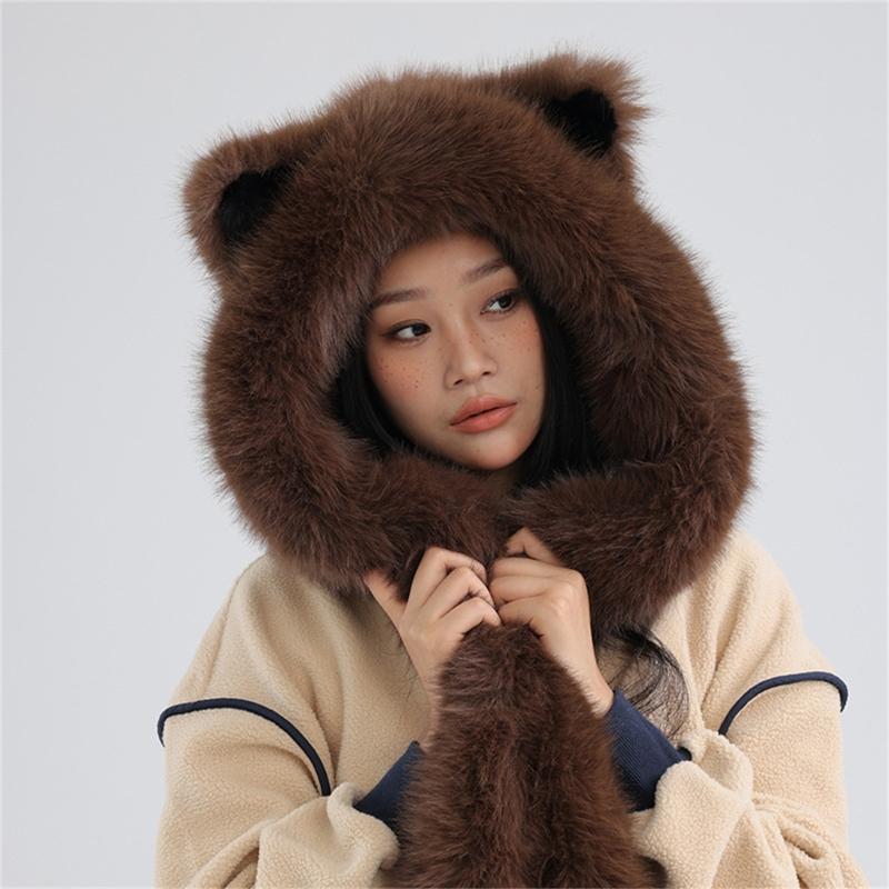 Thicken Warm Scarf Hat Lovely Foxs Ears Women Hat Outdoor Earflap Children Hat for Winter Warmth and Fashionable Look