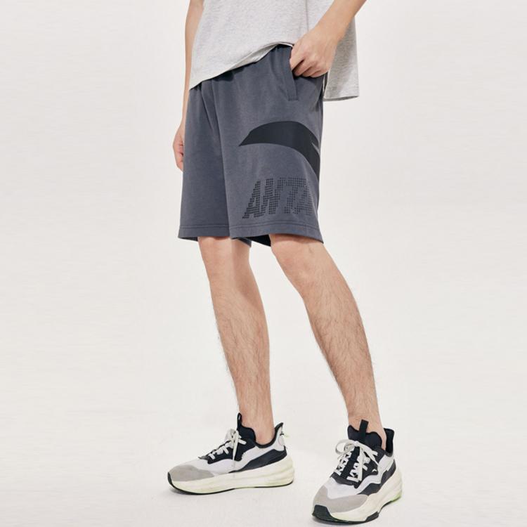 Anta American Vintage Logo Print Knitted Sports Shorts Men shorts Castle-Gray 952328310-6