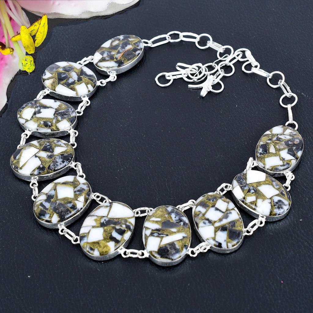 Zebra Jasper Gemstone Handmade 925 Sterling Silver Jewelry Necklace 18" KG-1860