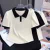 Damen Polo-Kragen Kurzarm T-Shirt Sommer Falsches Zweiteiler Oberteil Bluse