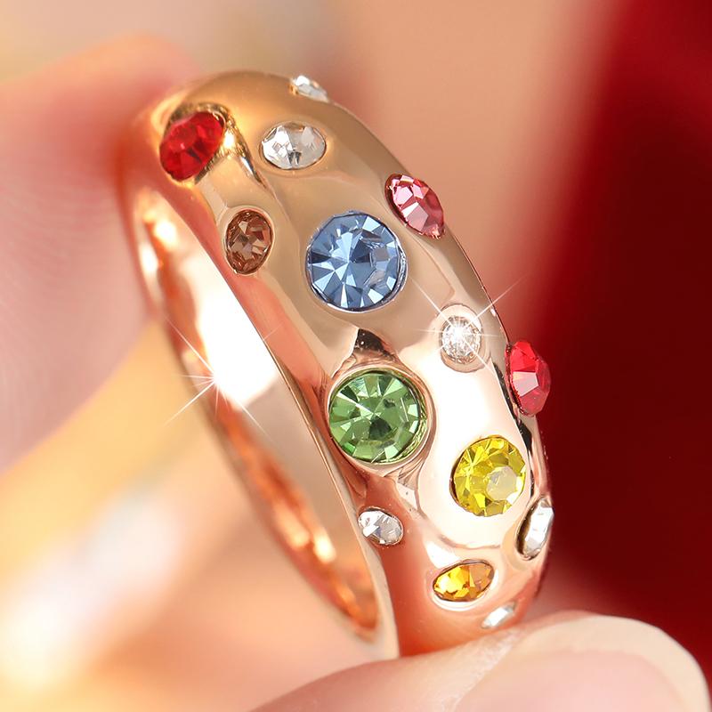 Aesthetic Inlaid Multicolored CZ Women's Ring Trendy Gold Color Geometry Daily Wear Party Jewelry Anniversary Gift