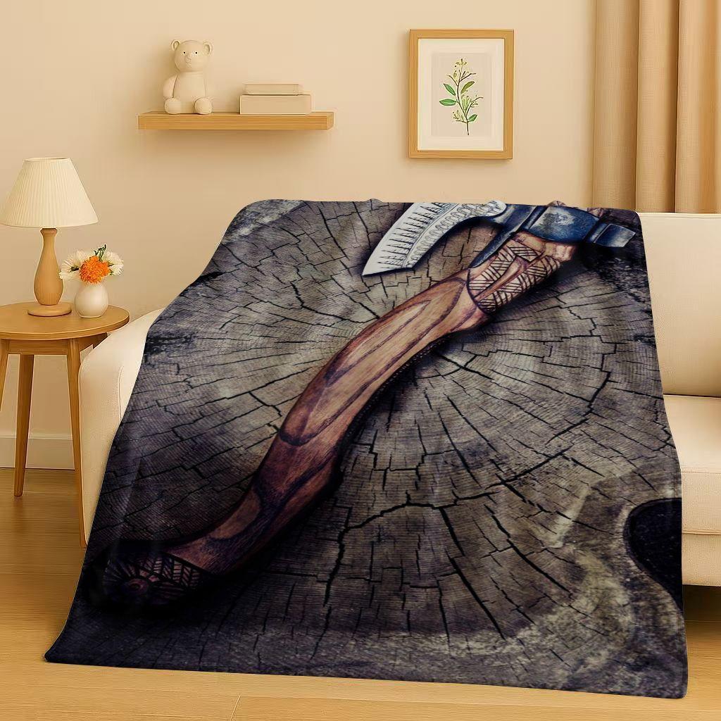 Retro Nordic Viking Totem Vegvisir Rune Valhalla Valknut Flannel Blanket,Ultra Soft Plush Throw for Home Bedroom Bed Sofa Cover