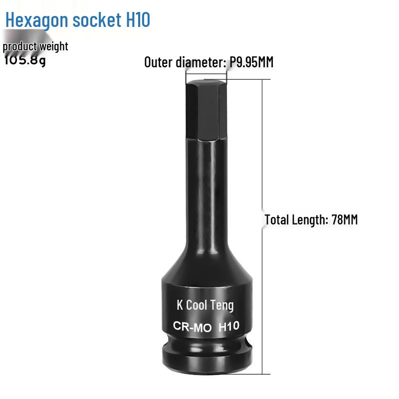 1/2 Large Air Gun Hex Screwdriver Socket Set - One-Piece Extended Pneumatic Bit Wrench