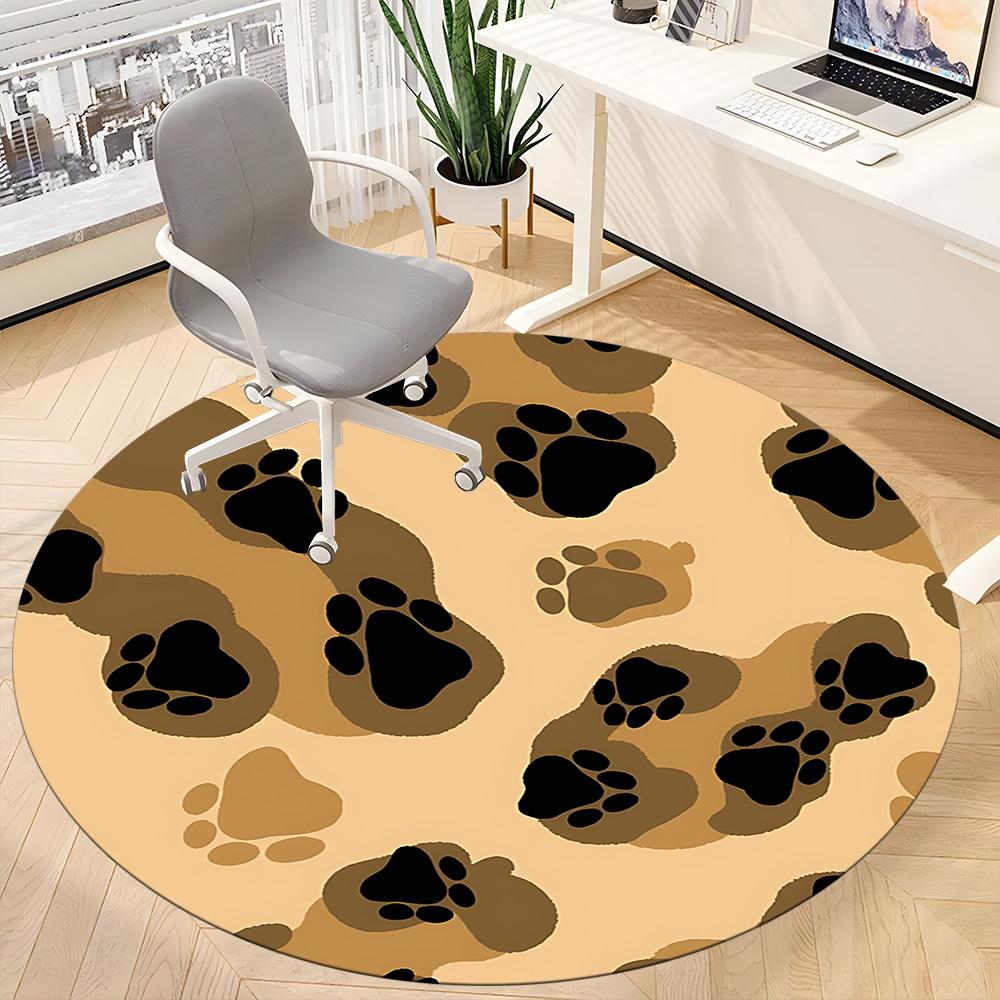 1pc Paw Prints Office Round Rug, Non-slip, Soft and Durable Office Rug for Interior Decoration, Perfect for Office, Beautiful Decoration Yy260323044