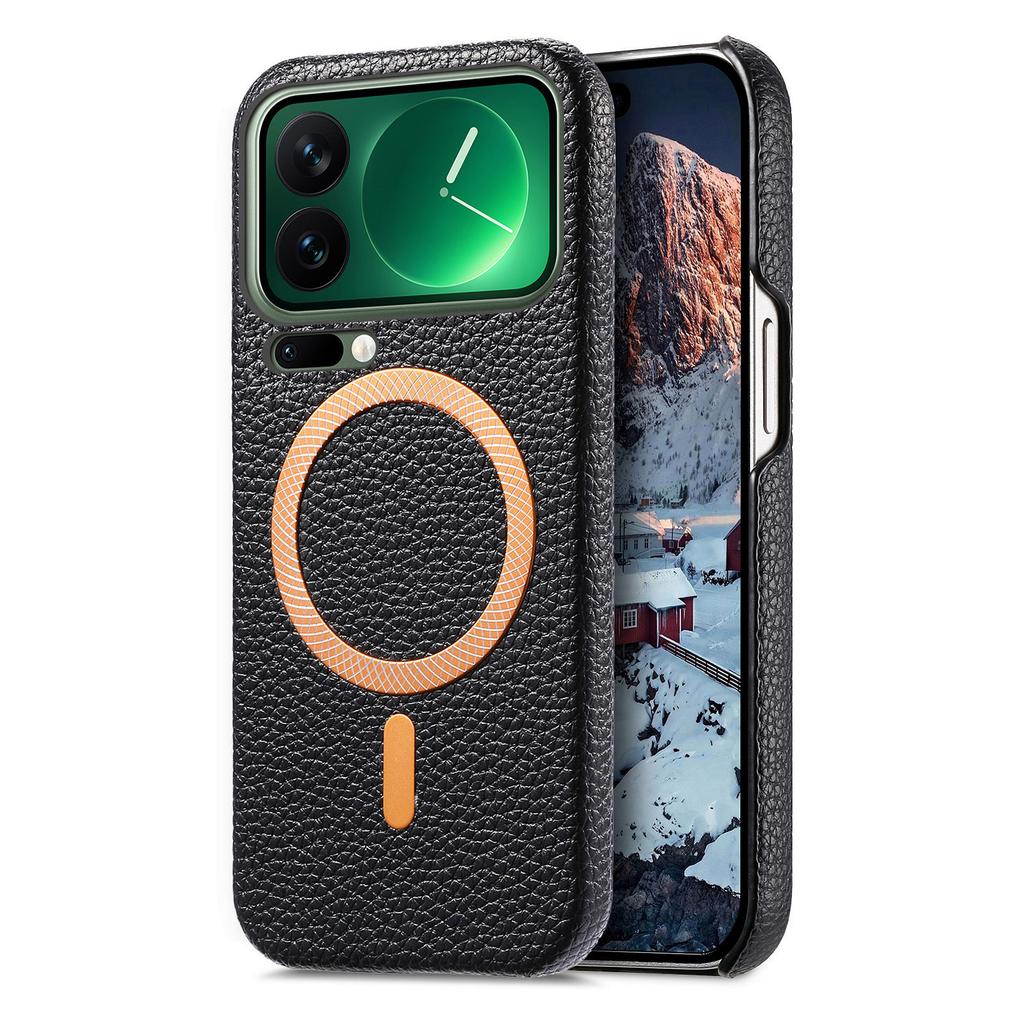 Business Lychee Grain Leather Magnetic Phone Case for Xiaomi 17 Pro 15 Pro Max 15 Ultra Wireless Charging Shockproof Slim Cover
