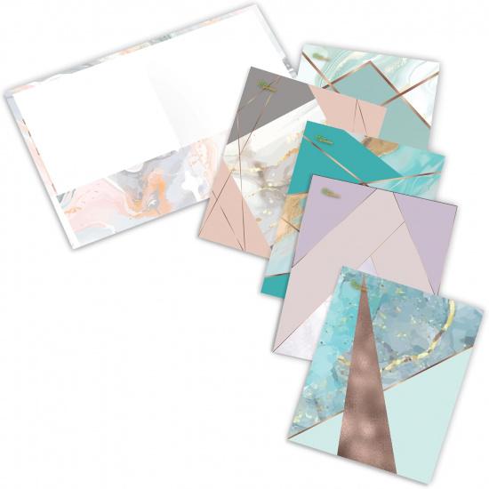 New Generation - Gold Marble Geometric - 2 Pocket Letter Size Folders (6 Pack), Assorted Designs, Heavy Duty & Glossy Laminated