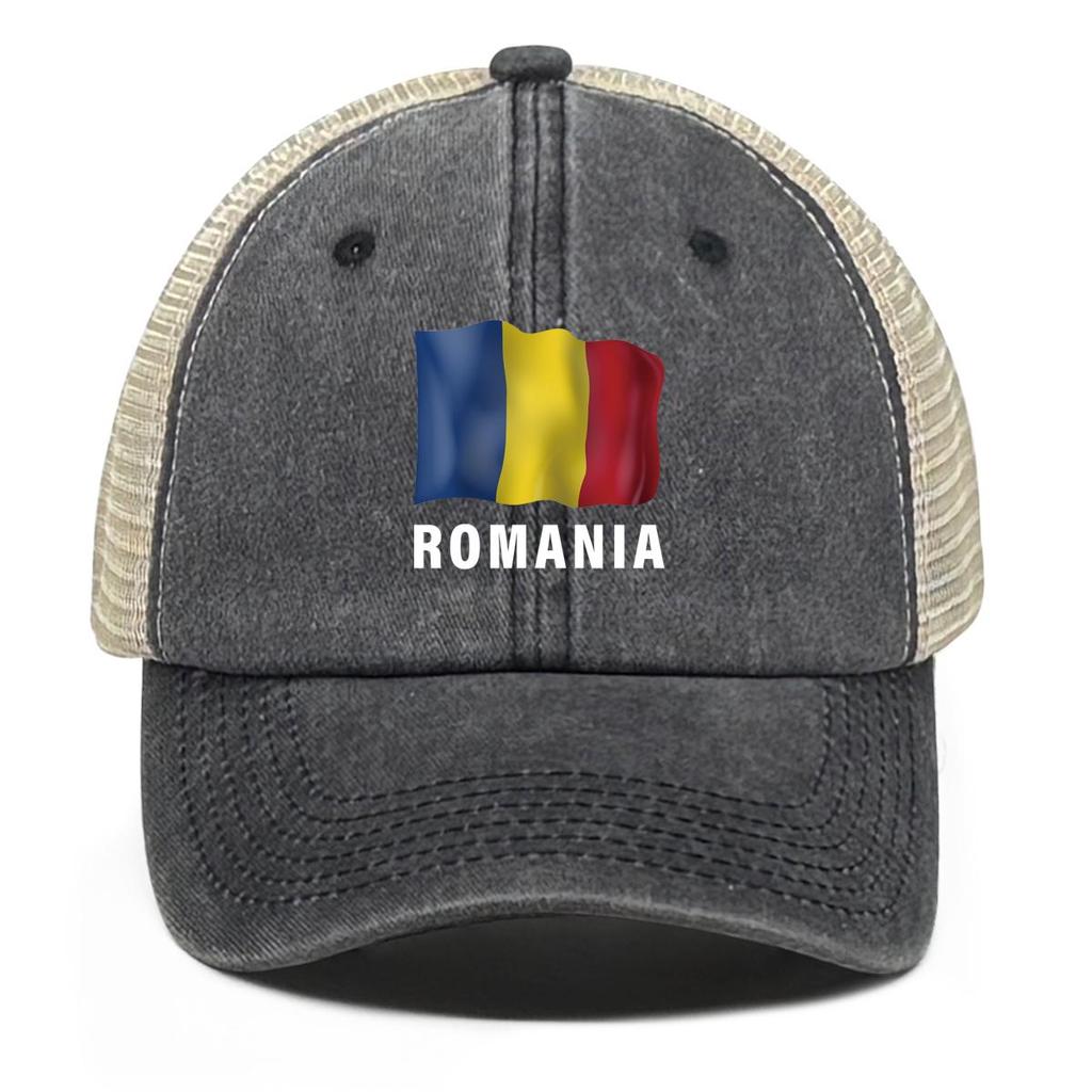 Romania Flag Print Snapback Sun Hat, Patriotic Dad Hat Headwear Sun Visor Retro Sunshade Adjustable Trucker Hat