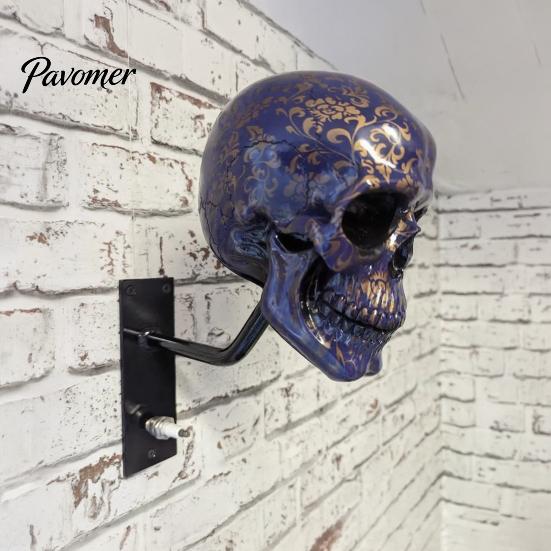 Decorative Helmet Rack Skull Motorcycle Holder, Wall Mount Display Rack, Design Hanger Gothic Motorbike for Home Decoration Stand