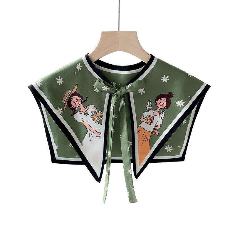 

Поддельный воротник шаль летнее внешнее украшение женский тонкий универсальный напечатанный маленький шелковый шарф с рубашкой модная солнцезащитная шаль 42cm