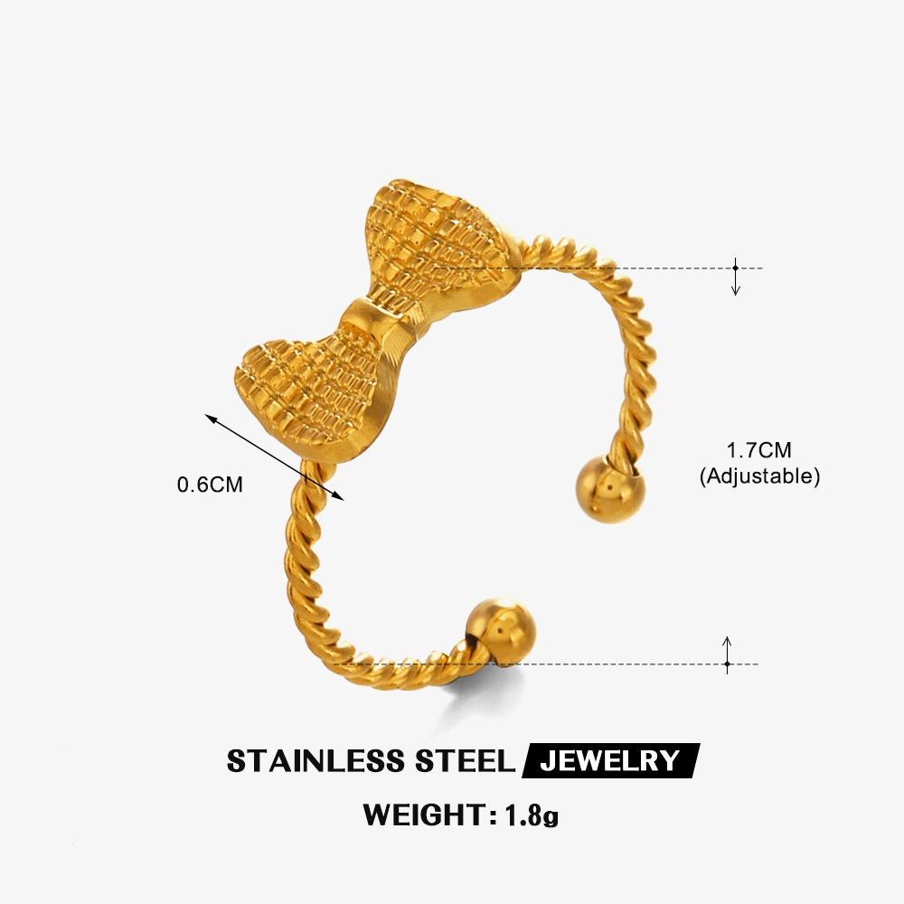 Gold Plated Ribbed Cute Mini Bowknot Rings Twist Circle Opening Adjustable Stainless Steel Bow Knot Party Accessories Jewelry opening