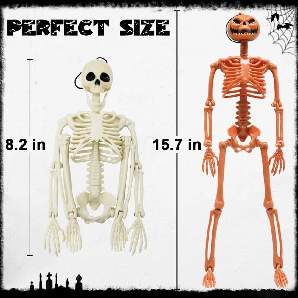 Halloween Full Body Skeleton Decoration 40cm Movable Plastic Hanging Skeleton for Graveyard Haunted Home Evil Party Decor