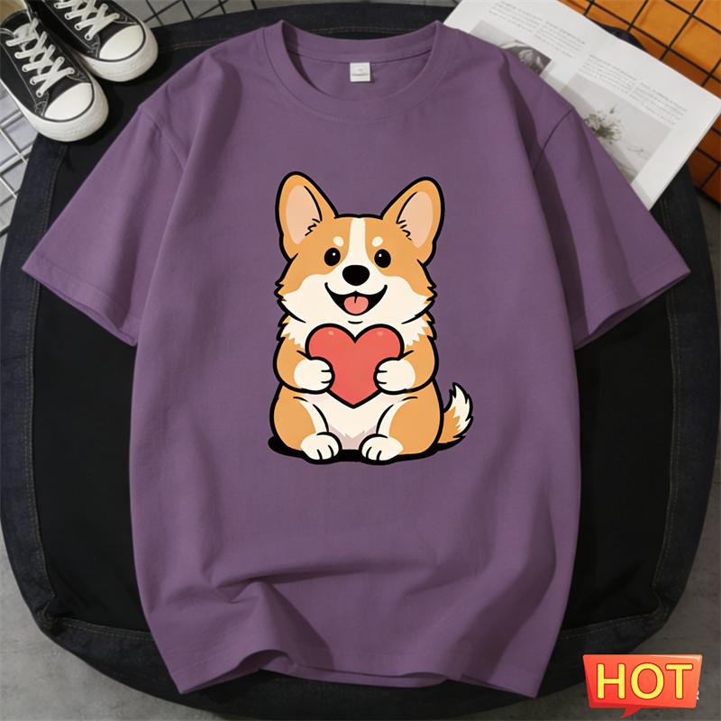 Cute Corgi Graphic T Shirts Summer Fashion Short Sleeve Funny Dog 3D Printed Crew Neck T-shirts Loose Breathable Unisex Tees