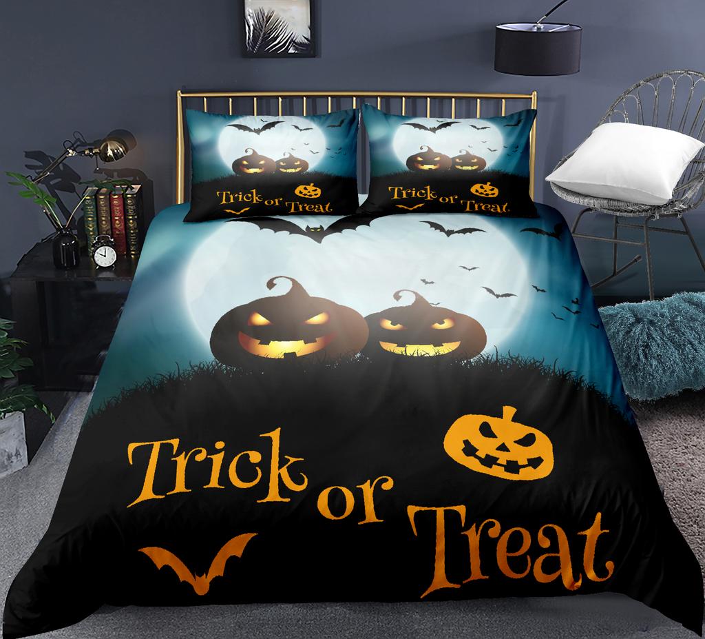 Copripiumino Federa con Zucca di Halloween Cartone Animato Set Biancheria da Letto per la Casa Set Piumone Divertente Creativo, Regali per Bambini