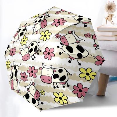 1pc Cow FloralAutomatic Open/close Folding Umbrella, Compact Portable Travel Umbrella, Perfect Birthday/Holiday, Cute Umbrella Y056