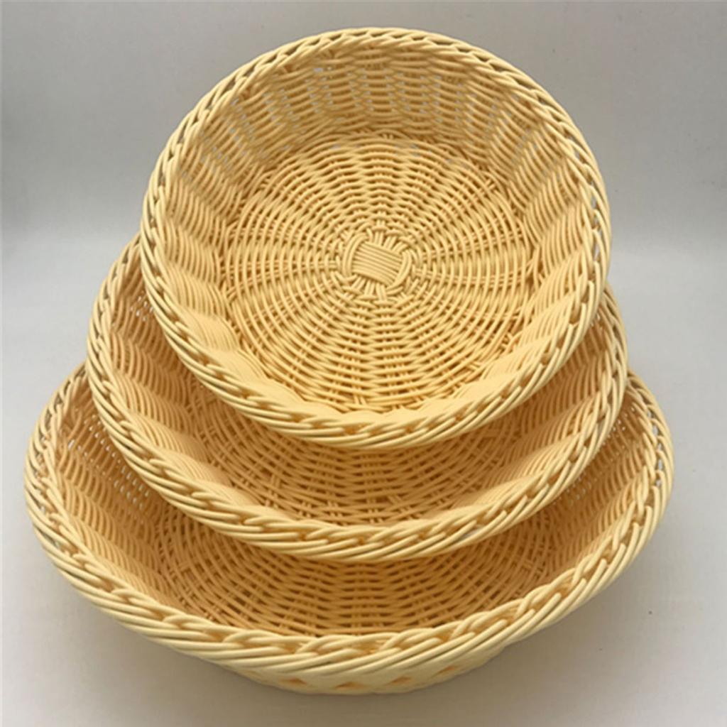 Imitation Rattan Round Fruit Basket Sundry Storage Basket Hand-Woven Picnic Food Storage Box Home Kitchen Storage Supplies