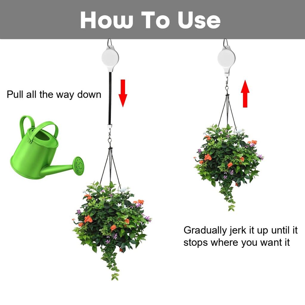 Retractable Plant Pulley Adjustable Hanging Flower Basket Hooks for Hanging Plants Heavy Duty, Indoor Outdoor Plant Hanger