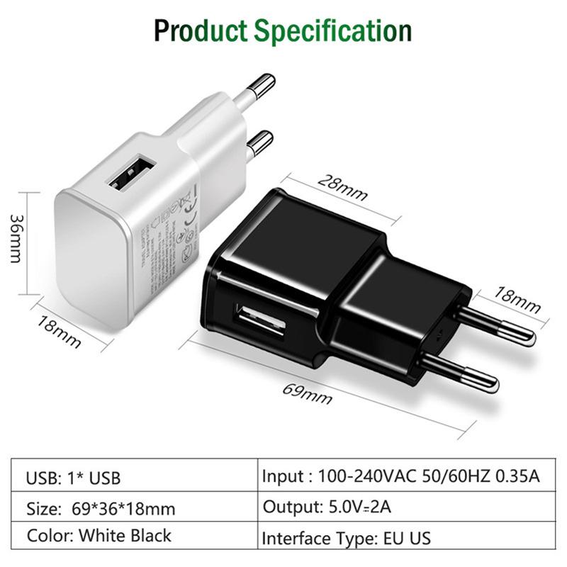 10Pcs 5V 2A USB Charger Travel Wall EU Plug Power Bank For Samsung A12 A32 A52 A72 5G S10 S9 S8 + S7 S6 S5 Mobile Phones Charger