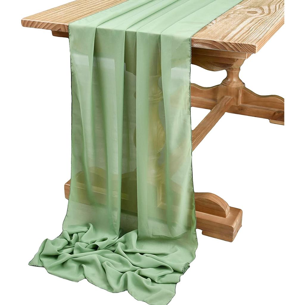 Sage Green Chiffon Wedding Table Runner Table Setting Gauze Sheer Vintage Dining Birthday Party Cake Table Decor Marriage
