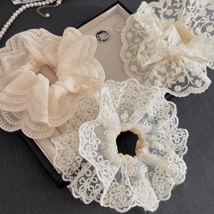 Creamy Satin Blue Stripe Oversized Scrunchie for Women