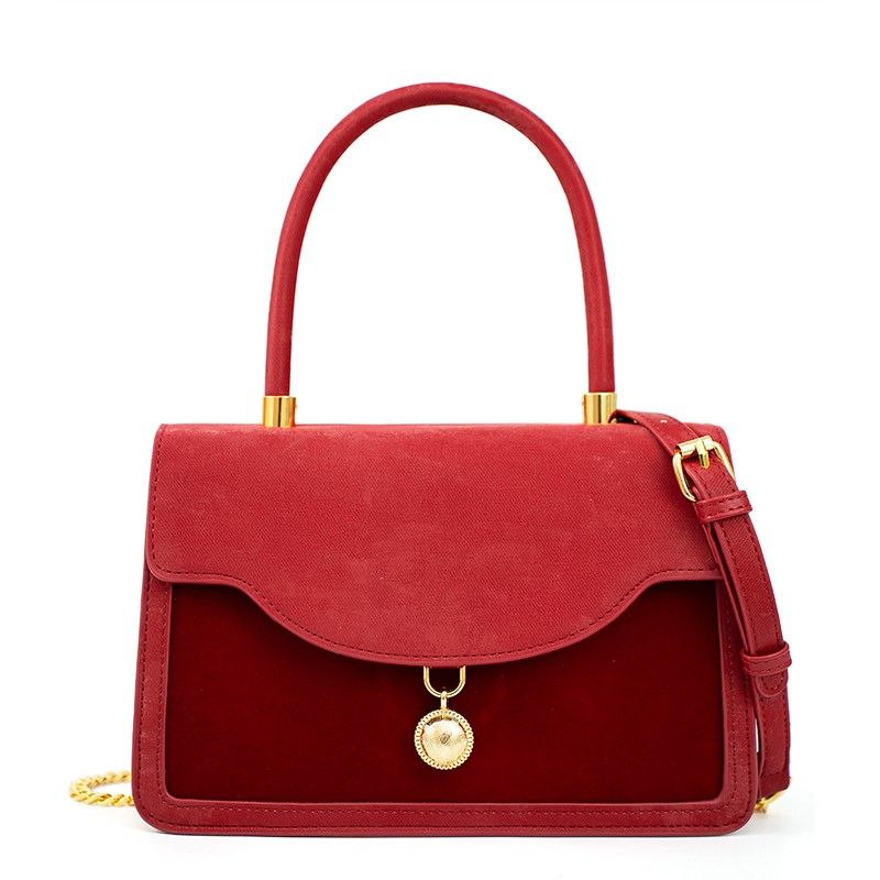 

Xiaofeng Heming Vintage Velvet Xiuhe Clothing Small Square Bag Suede Red(Send silk scarf + gift bag)