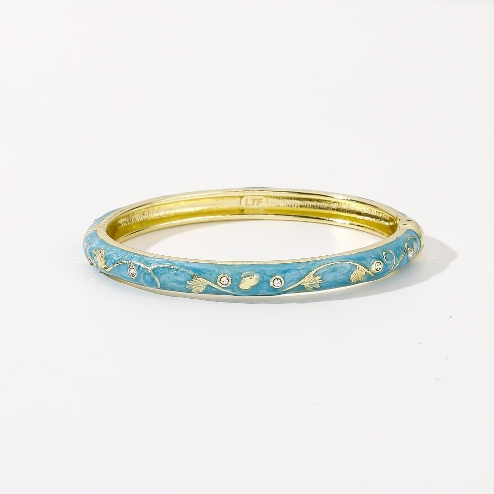 Small Floral Chinese Flower Bangle Enamel Women's Hand Bracelet Vintage Cloisonne Bangle Ladies
