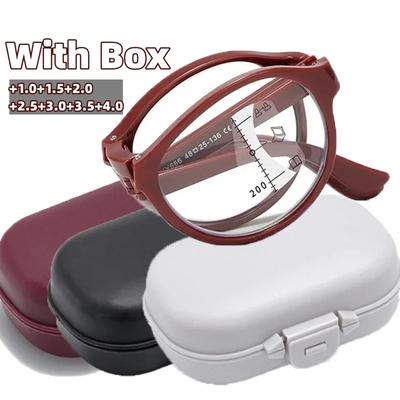 Fashion Women Men's Vintage Folding Multifocal Glasses Trendy New HD Near Far Reading Glasses Anti-blue Presbyopia Eyewear with Box