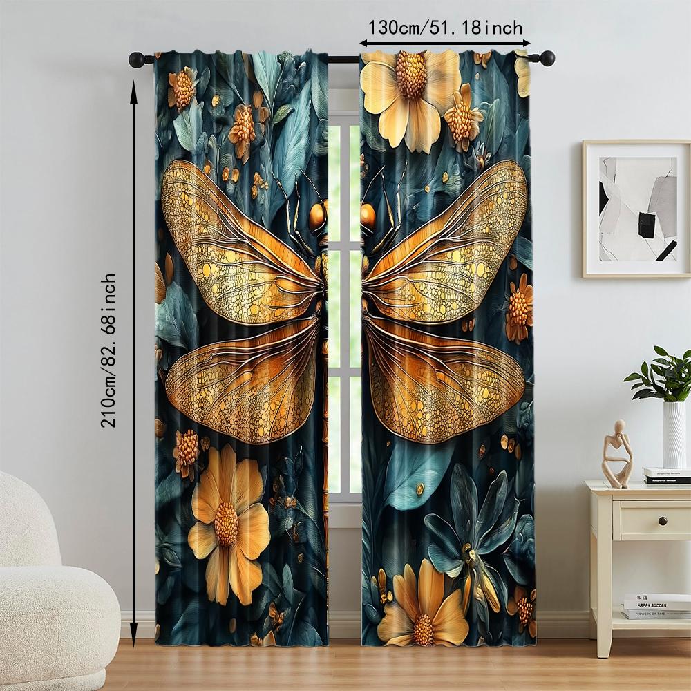 Versatile Polyester Transparent Curtains Home Decoration Dragonfly Use Bedrooms Living Rooms Set Of 2 Made Great Room Decor