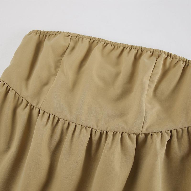 Summer Y2K Shorts Set Sexy Khaki Strapless Top High Waisted Wide Leg Shorts Set for Women's Summer Elegant Casual 2 Piece Sets