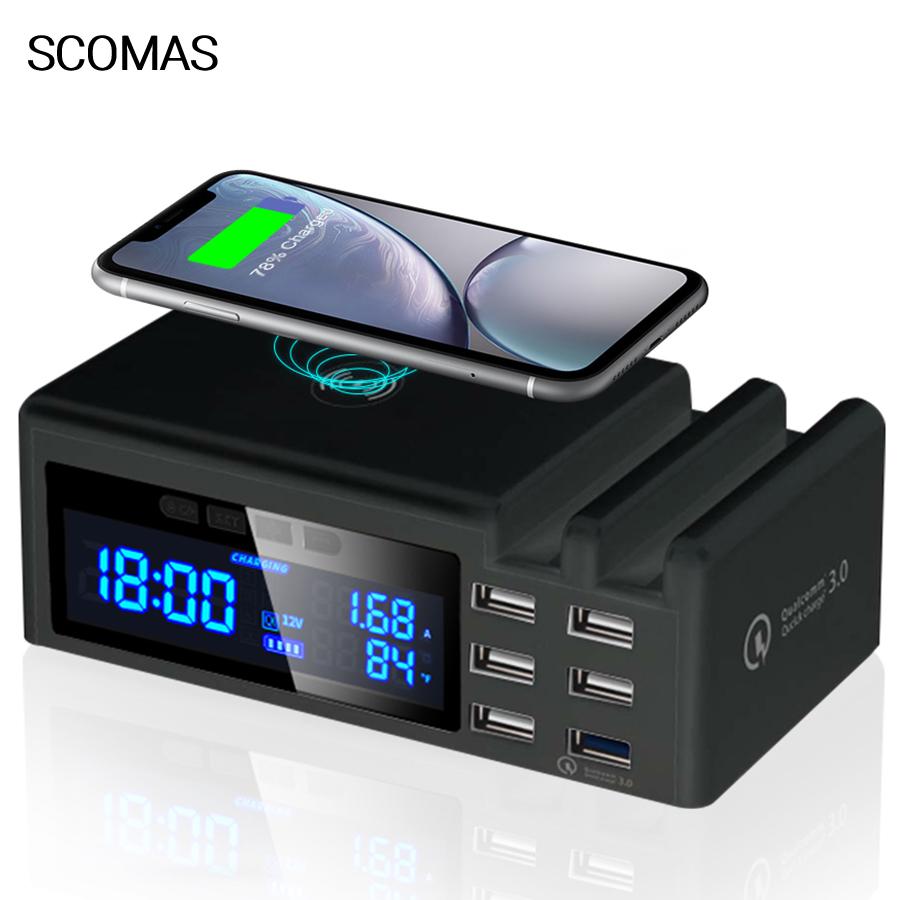 Buy Electric LED Alarm Clock 6 Ports USB 45W Phone Wireless Charger
