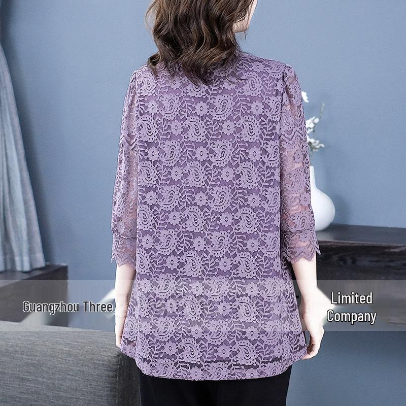 2025 Frühling/Sommer Koreanische Spitze Freizeit-Top - Übergröße Temperament Shirt für Frauen mittleren Alters