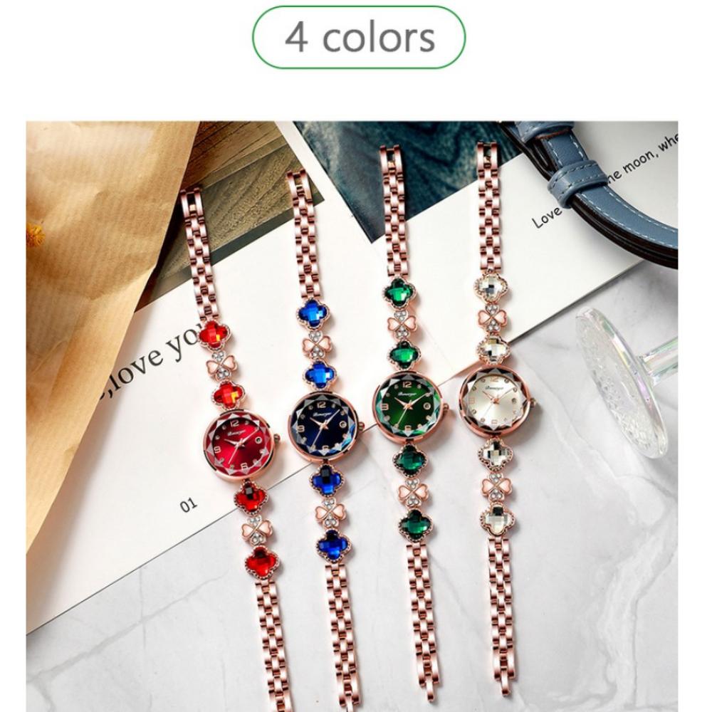 Bonarger Women's Clover Diamond Bracelet Quartz Movement Luminous Waterproof Calendar Watch B3590L (4 Color)