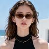 Women's High-End Korean Style Oval Pearl Sunglasses - Tea Color, UV Protection
