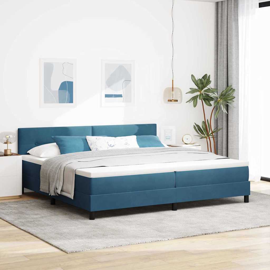LED Box Spring Bed with Mattress Dark Blue 200 X 200 Cm Velvet