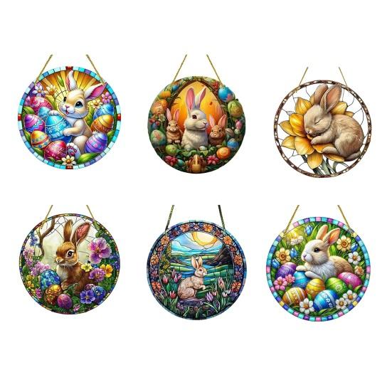 Easter Bunny Suncatcher 2D Acrylic Rabbit Eggs Window Hanging Ornament for Indoor Outdoor Home Garden Decor Housewarming Gifts for Women