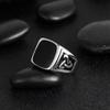 Bague Sceau Viking Punk Vintage pour Hommes Anneau de Doigt Large en Acier Titane Pierre Carrée Géométrique Noire Bijoux Ethniques Cadeau de Fête