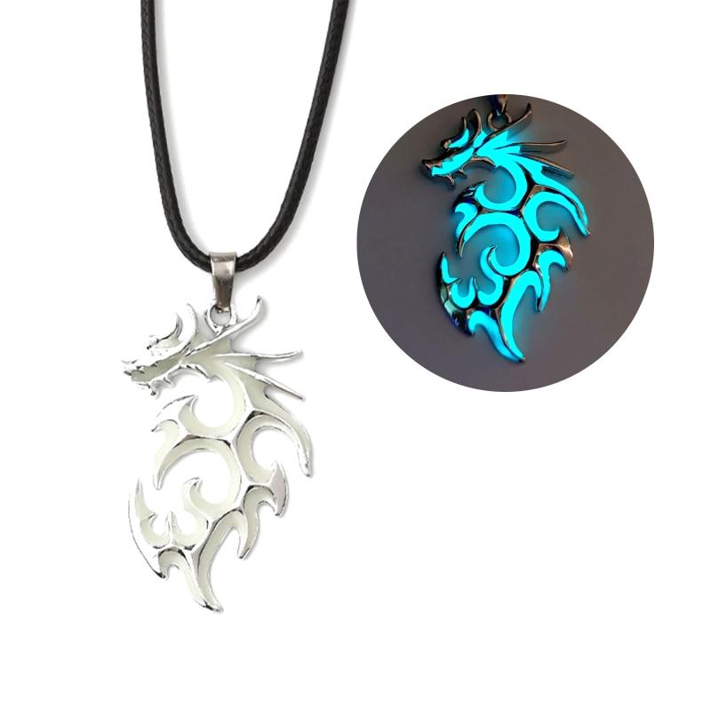 Flame Dragon Animal Necklace Pendant for Women Men Luminous Dragon Necklace Glow Dark  Dragon Jewelry Gifts