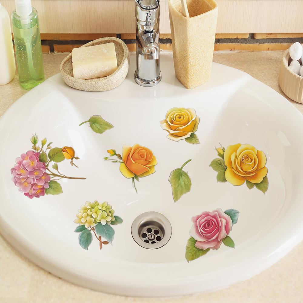 Colorful Flower-painted Stickers for Bathroom and Home Decoration Walls
