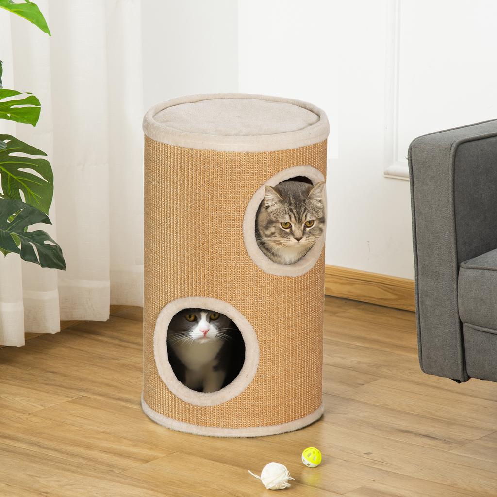 Cat Tree with Plenty of Space, Plush Cover, Sisal Surface, diameter 35 x 60H cm, Brown-Beige, 10 kg