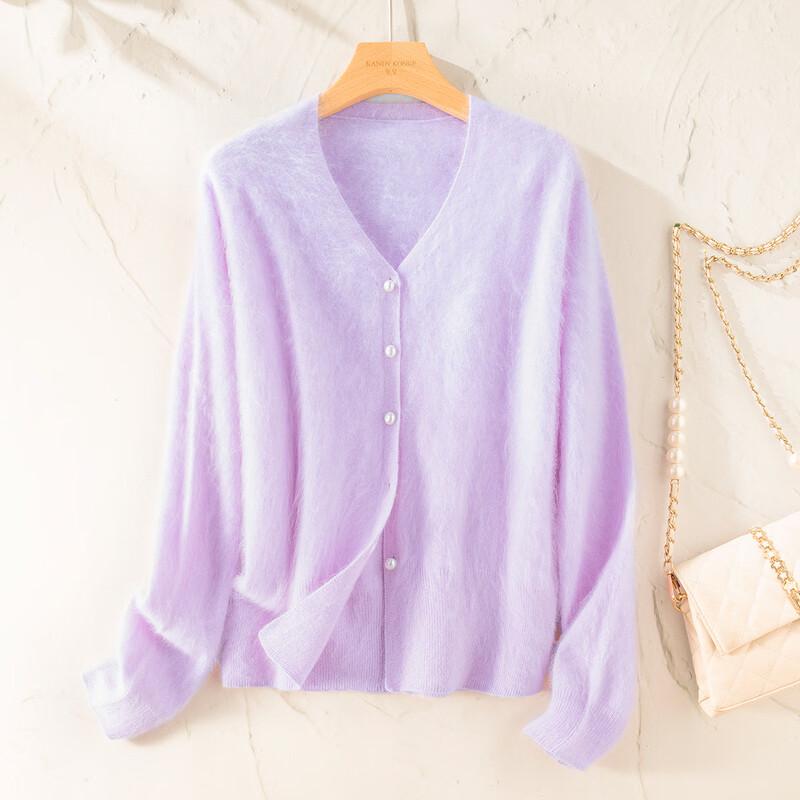 

TUHUANG Women s Pure Cashmere V-Neck Loose Knit Cardigan L