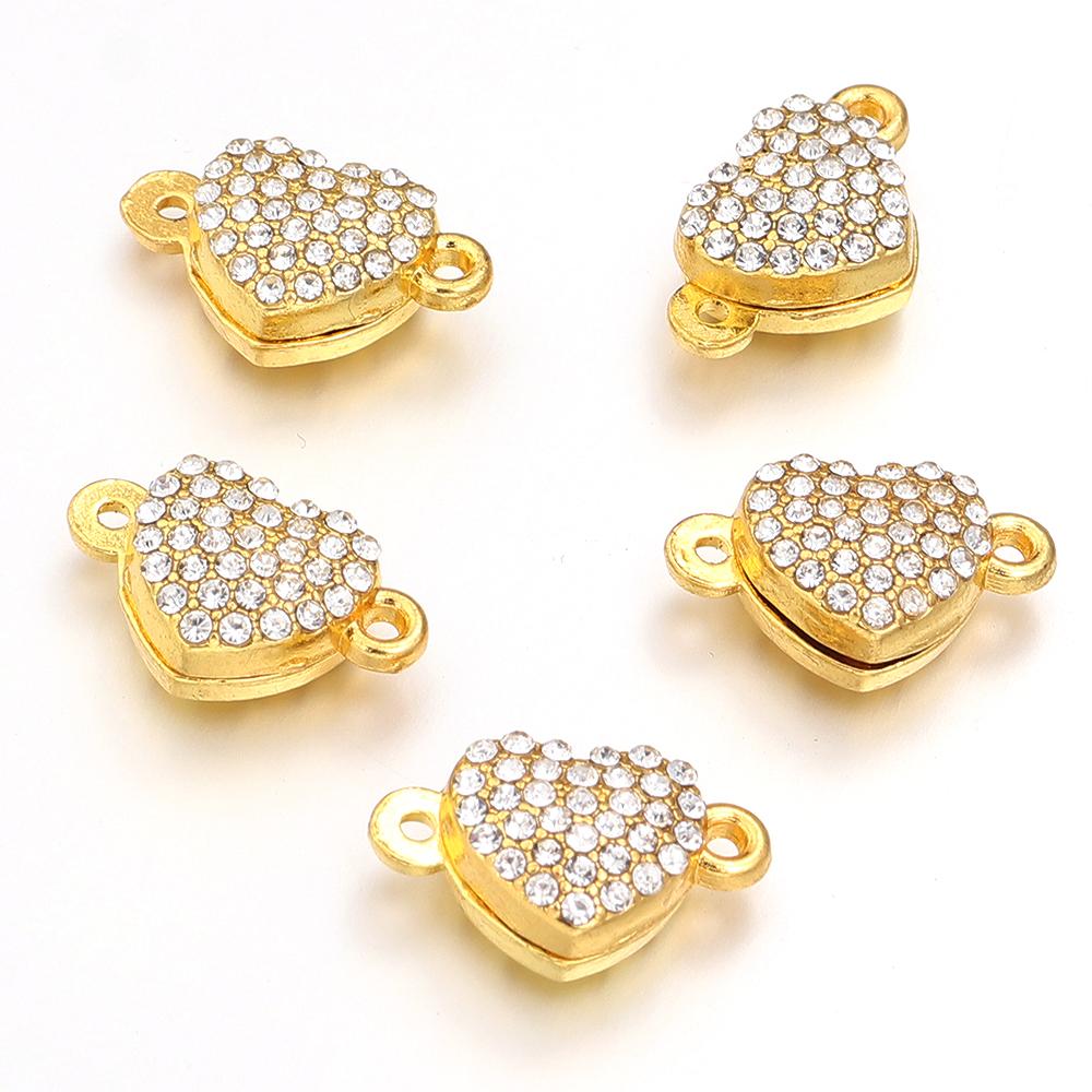 5 pièces Fermoirs Magnétiques en Alliage Strass Cœur Fermoirs Finaux Magnétiques en Métal Connecteur Pour Fabrication de Bijoux DIY Bracelets Collier Fournitures