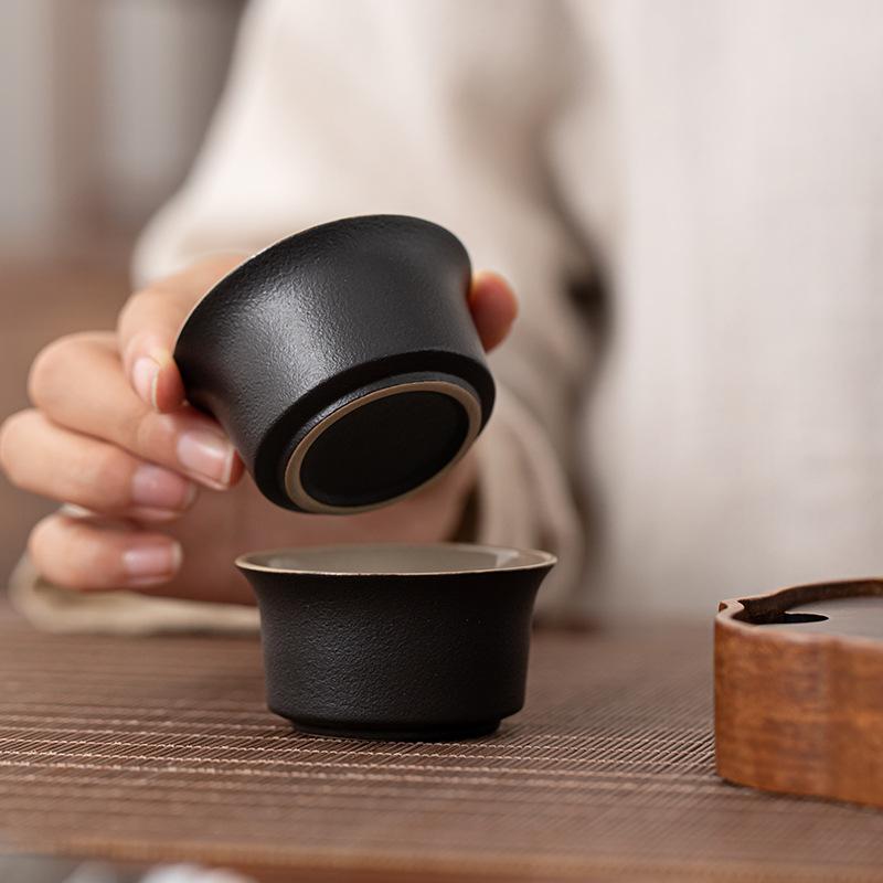 Kung Fu čajový set malý šálek keramický čajový šálek čajová miska domácí jednotlivý pec Ge černá keramika mistrovský šálek černá keramika