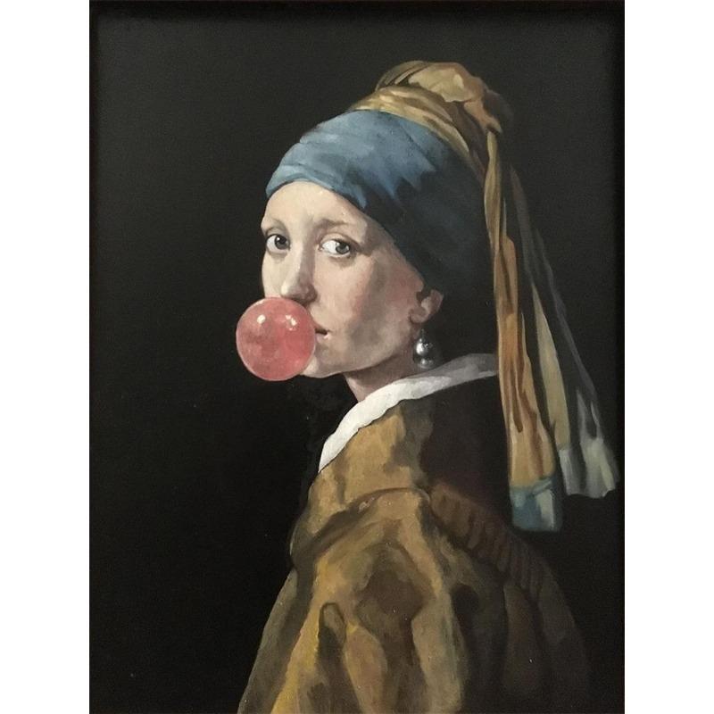 İnci küpeli ünlü kız, posterler, tuval, yağlı boya, komik köpek yavrusu, çiçekler, gitar, oturma odası için duvar sanatı, ev dekoru