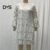 Rochie de toamnă, primăvară, pentru femei, cu dantelă, broderie cu flori, gât rotund, cu mâneci lungi, cu două straturi, culoare solidă, rochie midi etnică lejeră