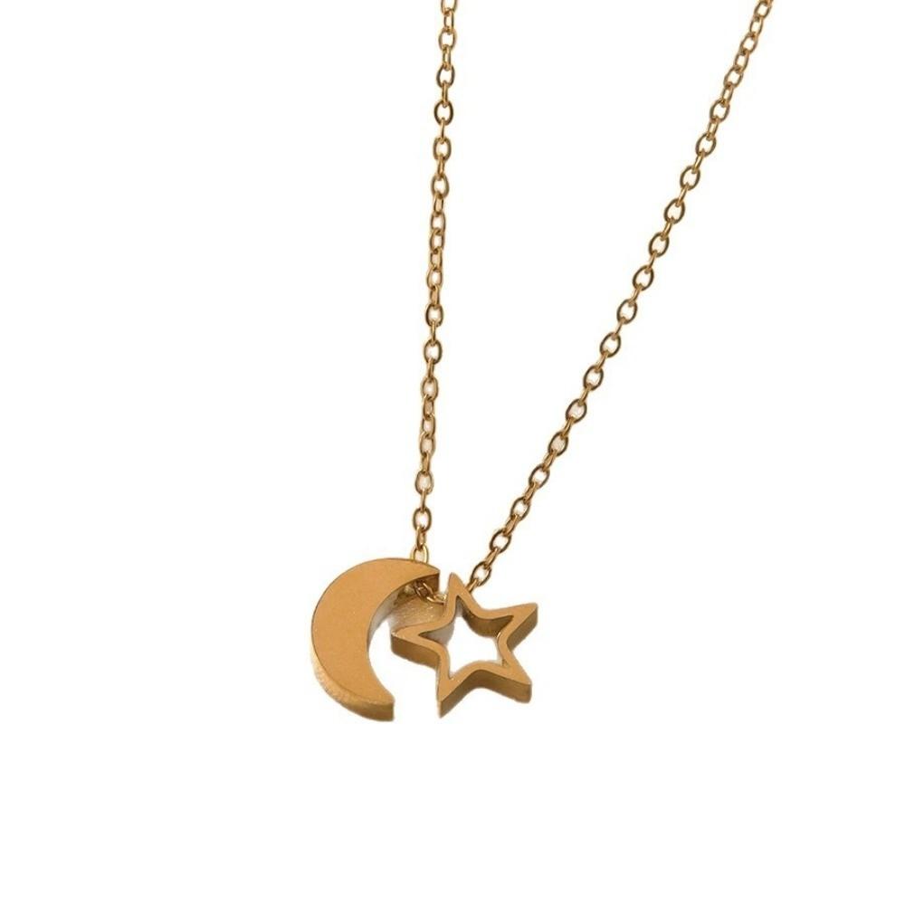 Pentagram Star Moon Necklace Stainless Steel Couple Neck Chain Valentine's Day Necklace Girl