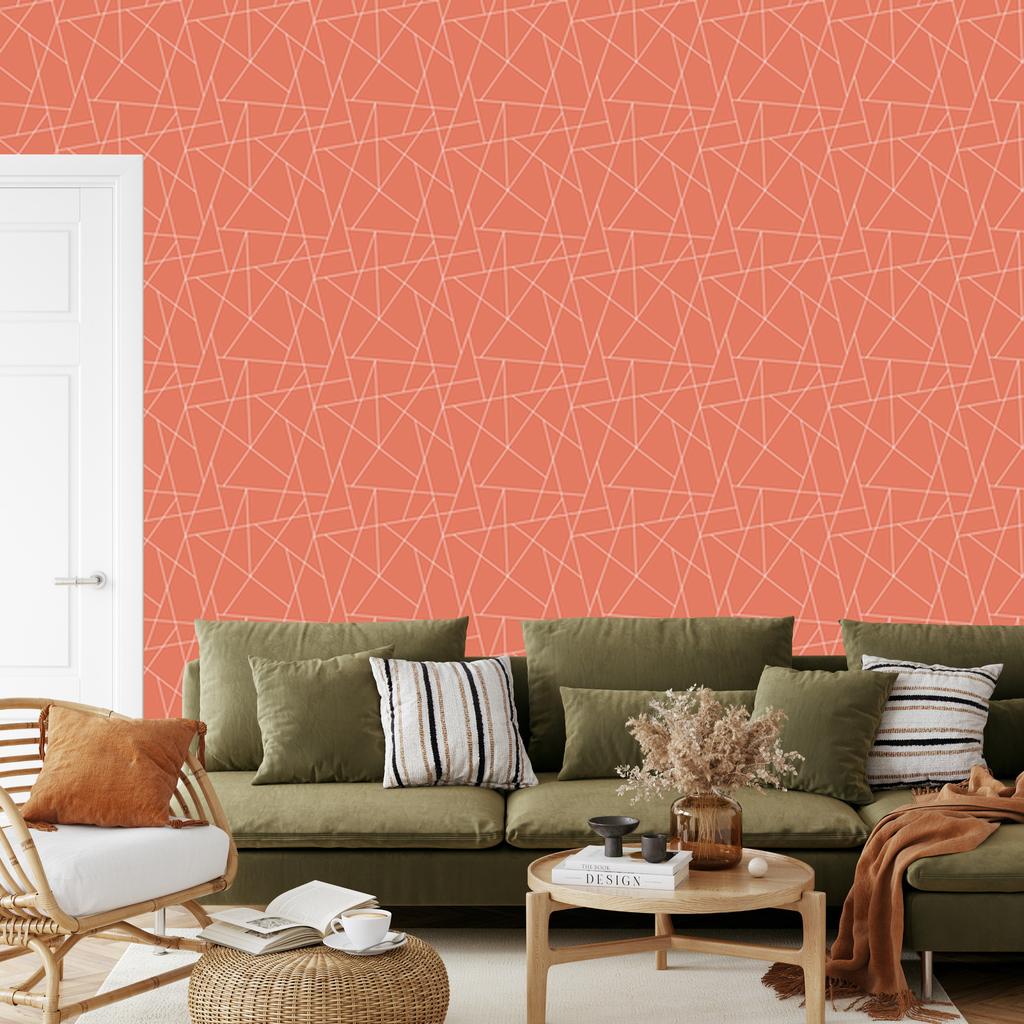 Wallpaper Geometric Pattern Coral and Peach, Coral Background 50x1000
