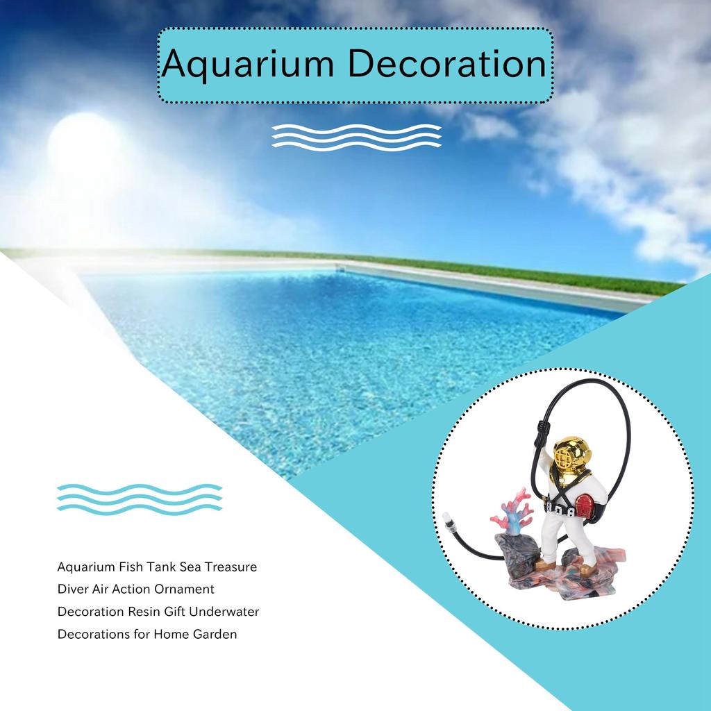 J1UL1N Aquarium Fish Tank Sea Treasure Diver Air Action Ornament Decoration Resin Gift Underwater Decorations For Home Garden